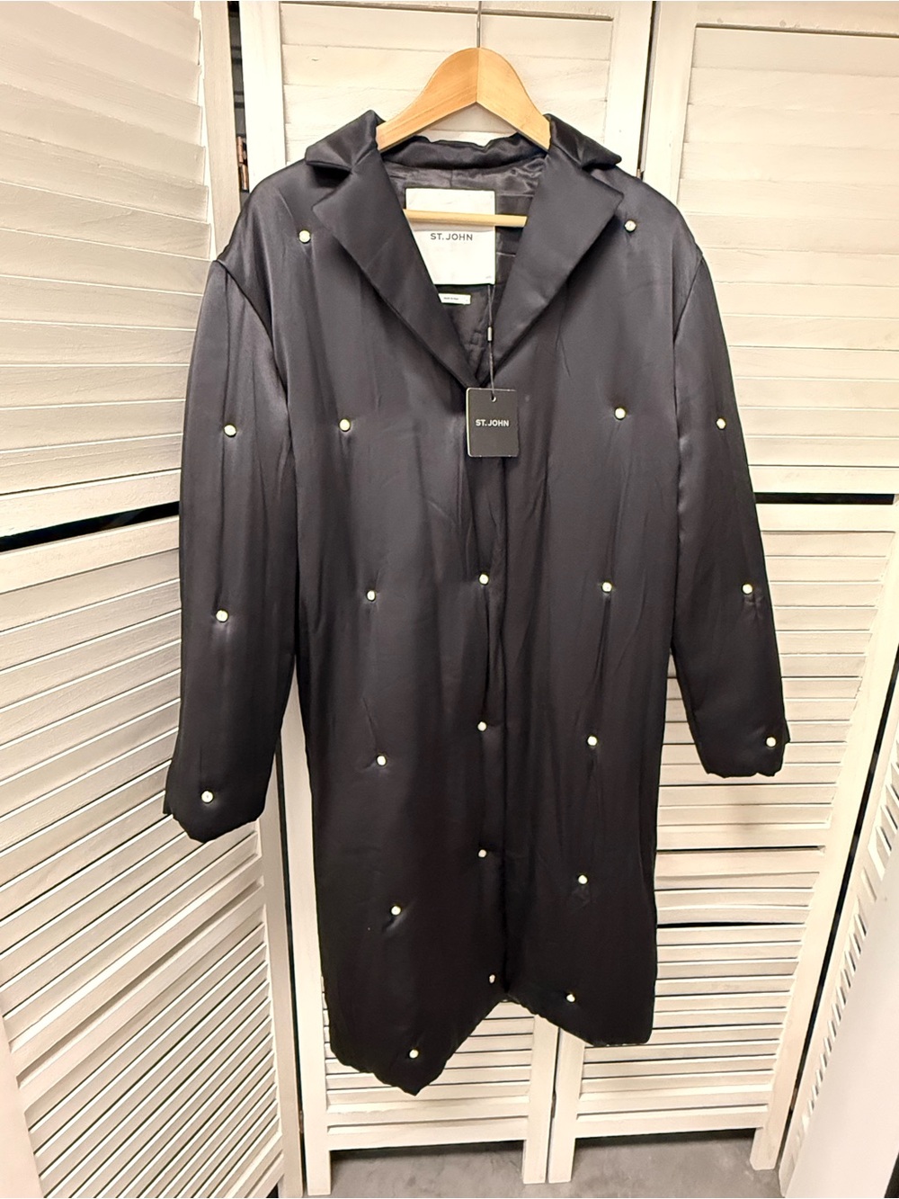 St. John 100% Silk Coat with Pearl Studs